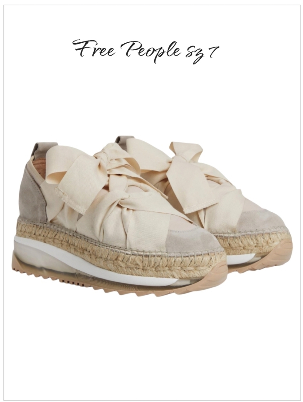 Free People Chapmin Espadrille Sneaker Ivory Ribbon Lace Platform Shoe Sz 7